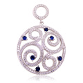 Big Round Circle 925 Sterling Silver Pendants Jóias Blue CZ